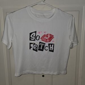 H&M White Crop Top with Red Lips Graphic